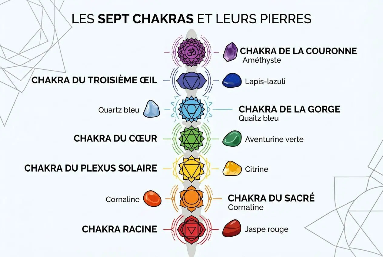 Lithothérapie et pierre des 7 chakras : signification énergétique