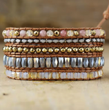 pulsera de cuentas de jaspe y cristal, 5 trenzas - Mundo Tibet