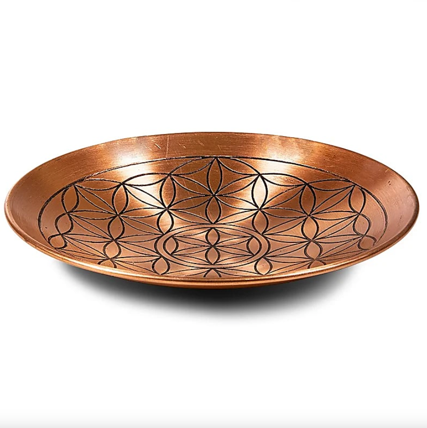 Plato de cobre con motivo de la flor de la vida - Mundo Tibet