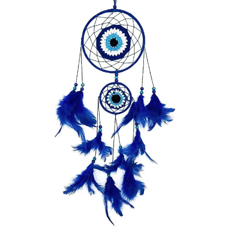Attrape-Rêves Mauvais Œil Nazar Bleu avec Plumes - univers tibet