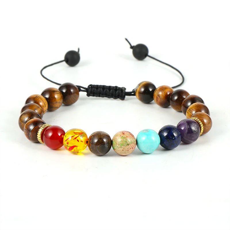 Pulsera de 7 Chakras de Curación con Ojo de Tigre - Mundo Tibetano