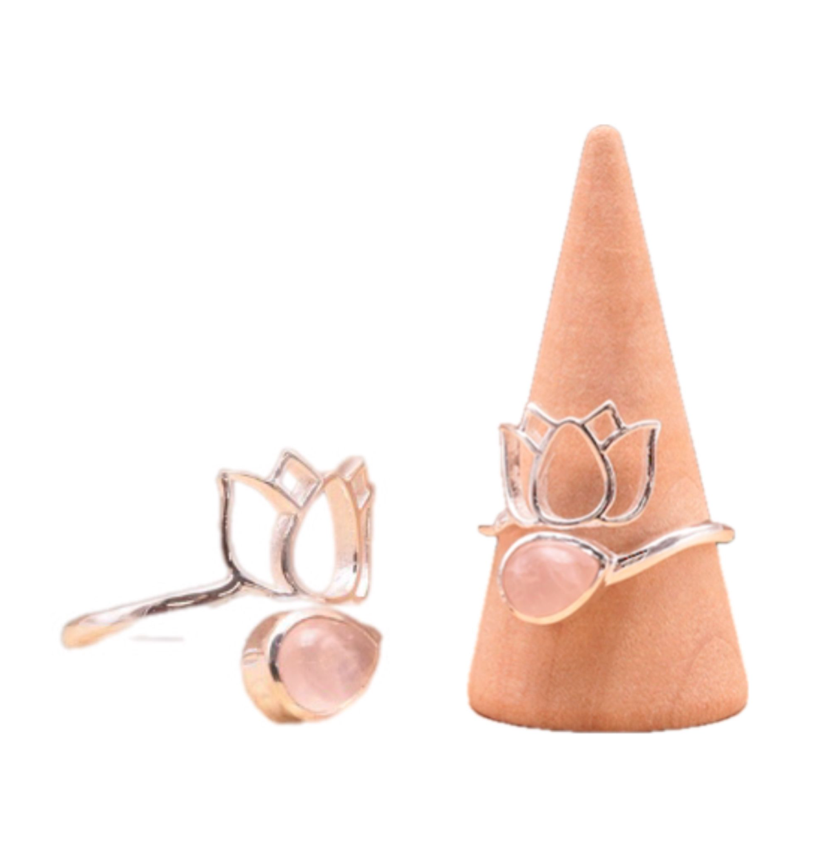 Anillo de cuarzo rosa de loto y plata de ley 925 – Amor y dulzura - Mundo Tibet