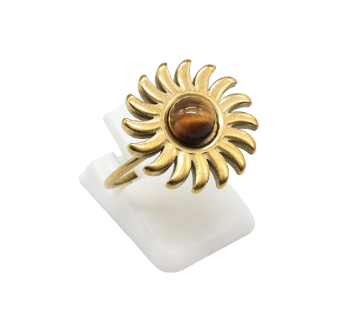 Bague Soleil « Force Intérieure » – Œil de Tigre & Acier Inoxydable - UNIVERS TIBET