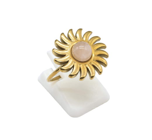Bague Soleil « Tendresse Intérieure » – Quartz Rose & Acier Inoxydable - UNIVERS TIBET