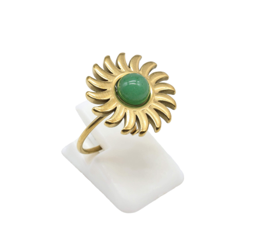 Bague Soleil « Élan du Cœur » – Aventurine Verte & Acier Inoxydable - UNIVERS TIBET