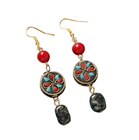 Pendientes tibetanas de flores del Dharma - Mundo Tibet