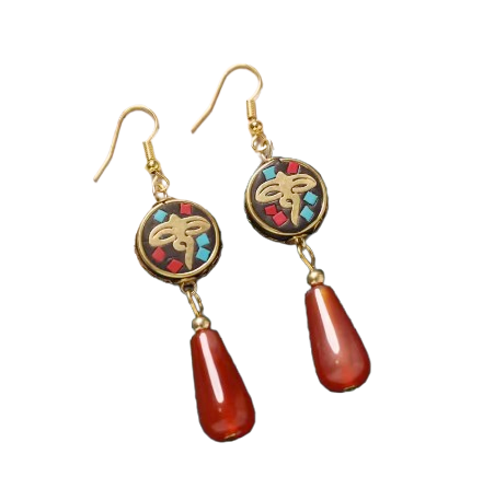 Pendientes tibetanas con mantra de fuego - Mundo Tibet