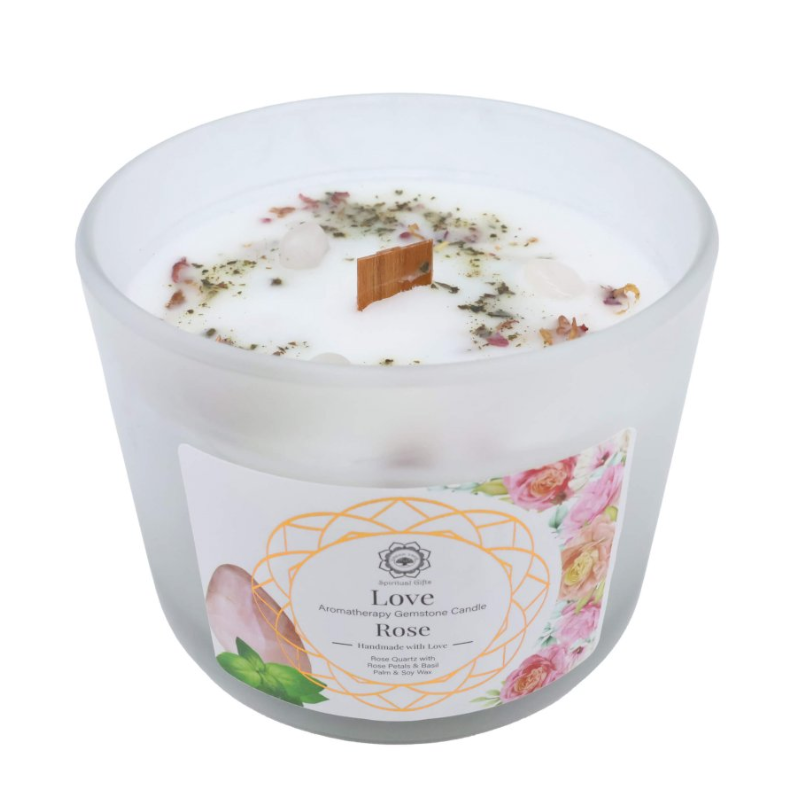 Vela Green Tree Amour – Cuarzo Rosa y Rosa (256 g) - Mundo Tibet