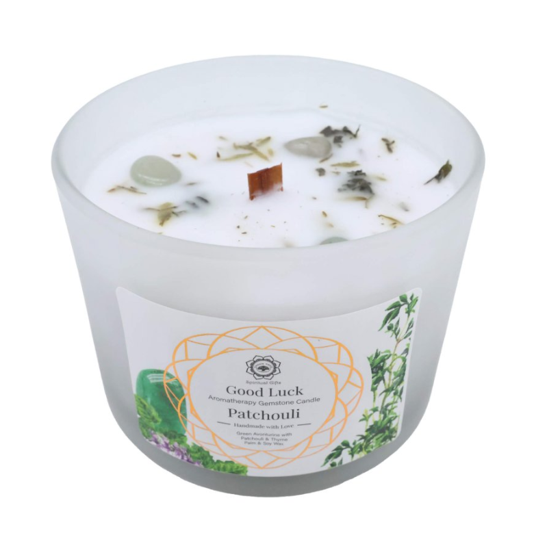 Vela Green Tree Buena Suerte – Ágata Verde y Patchouli (256 g) - Mundo Tibet