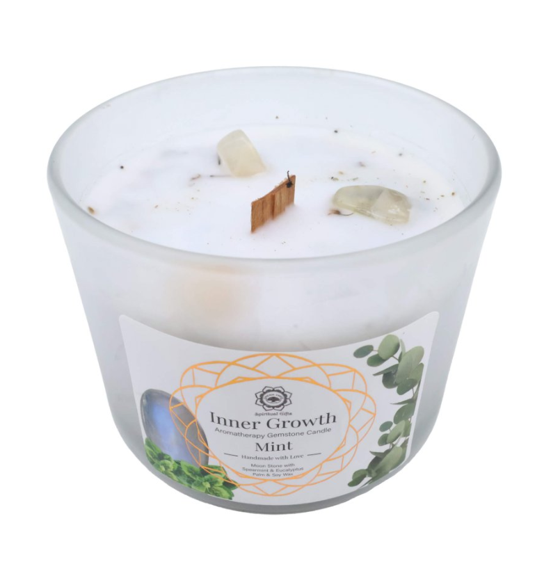Vela Green Tree, Crecimiento Interior – Piedra de Luna y Menta (256 g) - Mundo Tibet
