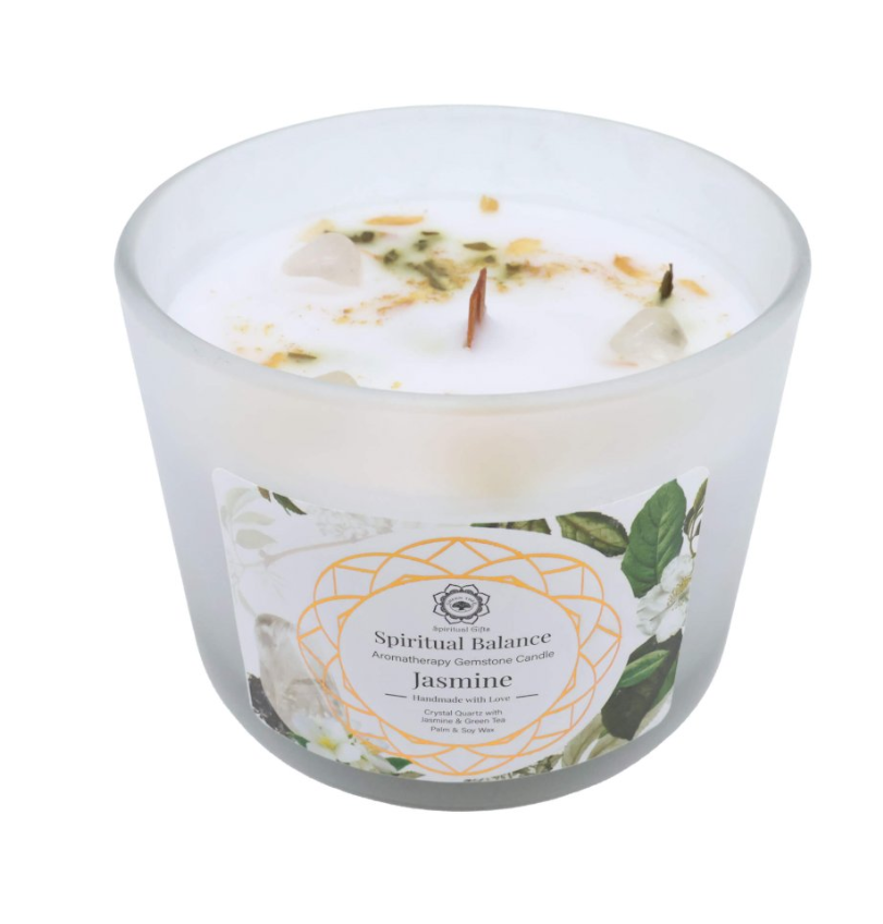 Vela Green Tree Equilibrio Espiritual – Cristal de Roca y Jazmín (256 g) - Mundo Tibet