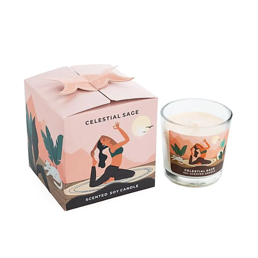Vela de cera de soja Moonshine Yoga Sauge Céleste - Pack de 4 - Mundo Tibet