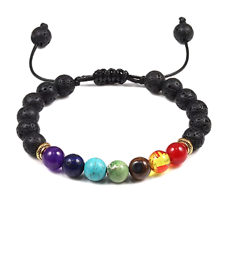 Pulsera de 7 Chakras con Piedra de Lava Ajustable - Mundo Tibet