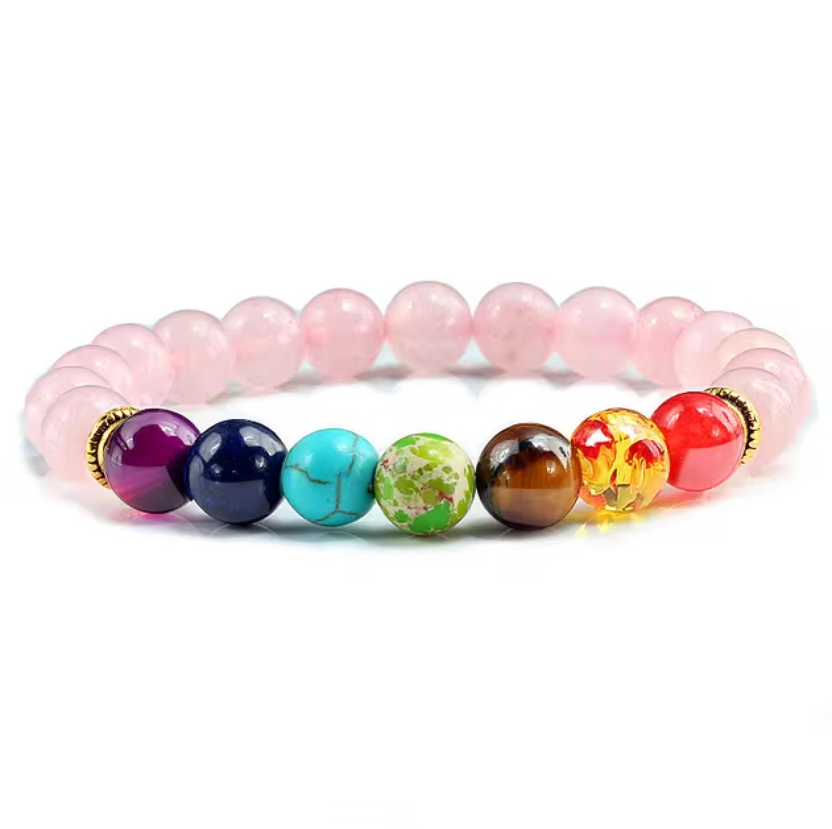 Pulsera de 7 chakras hecha con piedras de ágata cristal rosa - Mundo Tibet