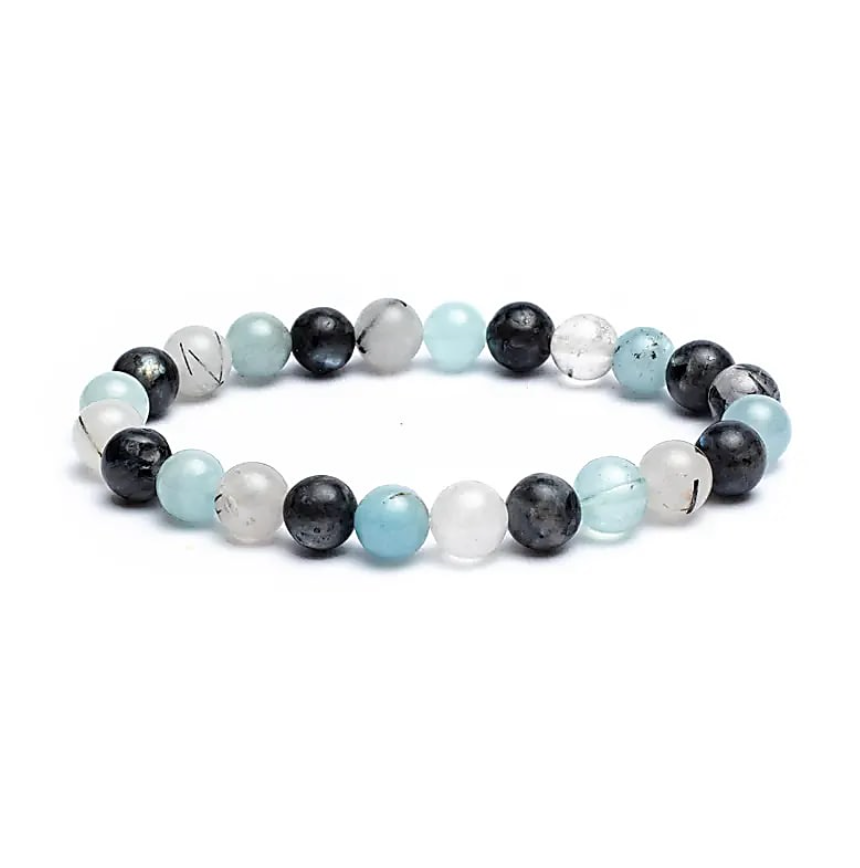 Bracelet Aigue-Marine, Labradorite & Quartz Tourmaline – Protection & Clarté - univers tibet