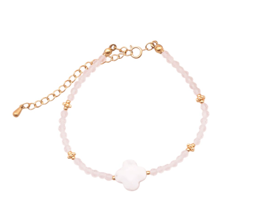 Pulsera Alba – Howlite blanca y cristal de roca - Mundo Tibet