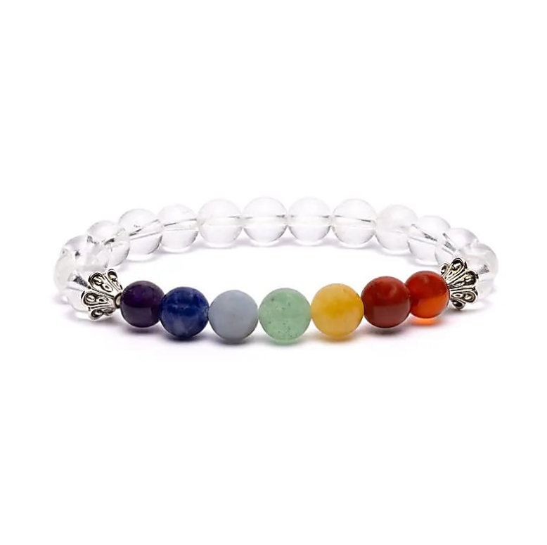 Pulsera de Alineación Sagrada – 7 Chakras y Cristal de Roca – Mundo Tibet