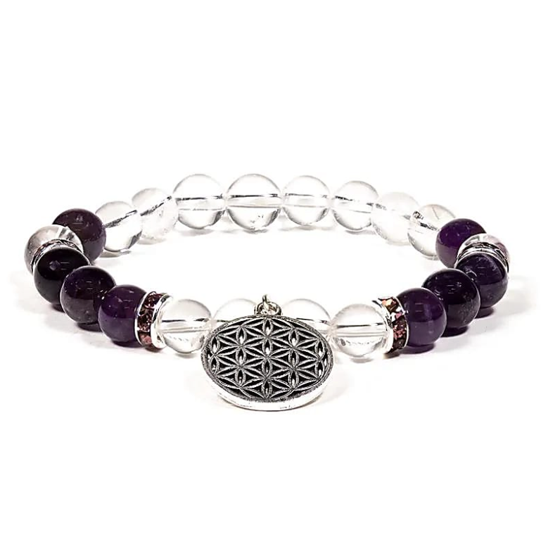 Pulsera de amatista de cristal de roca en forma de flor de vida - Mundo Tibet