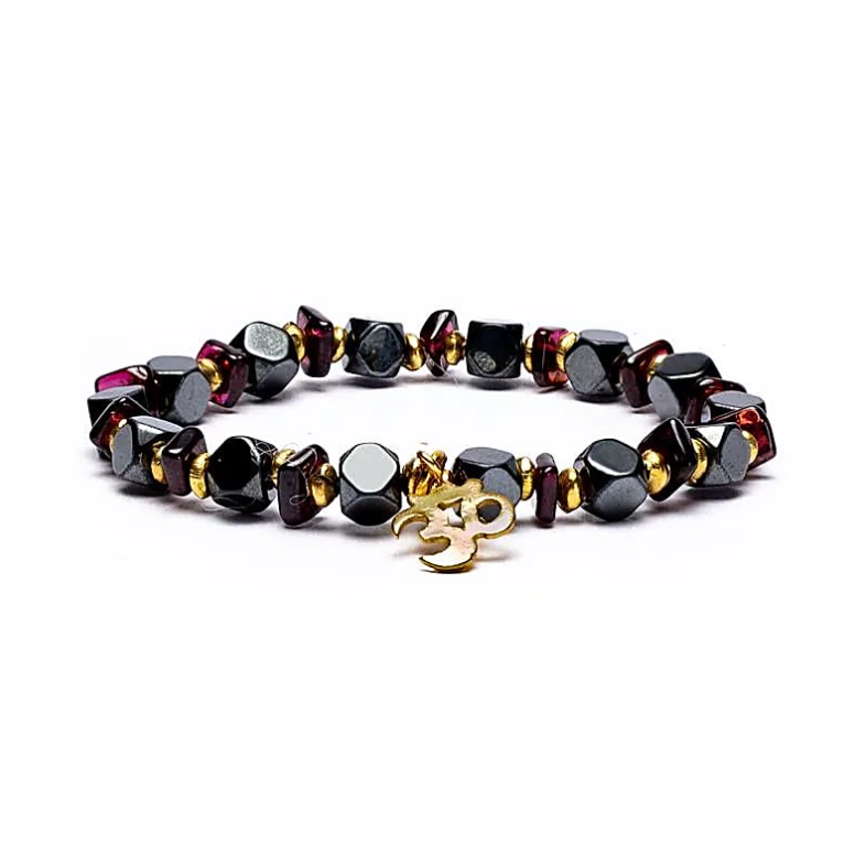Pulsera de Anclaje Sagrado - Hematita y granate facetado - Mundo Tibet