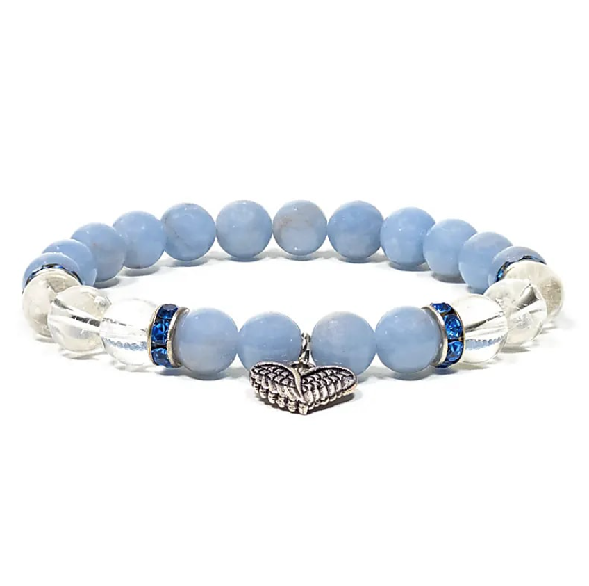 Pulsera de amatista y cristal de roca de ala de ángel - Mundo Tibet