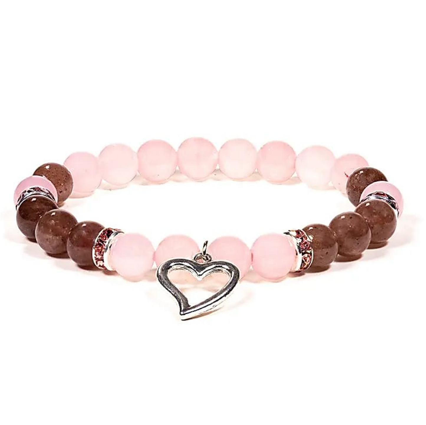 Pulsera de Corazón Radiante de Cuarzo Rosa y Cuarzo Fresa - Mundo Tibet