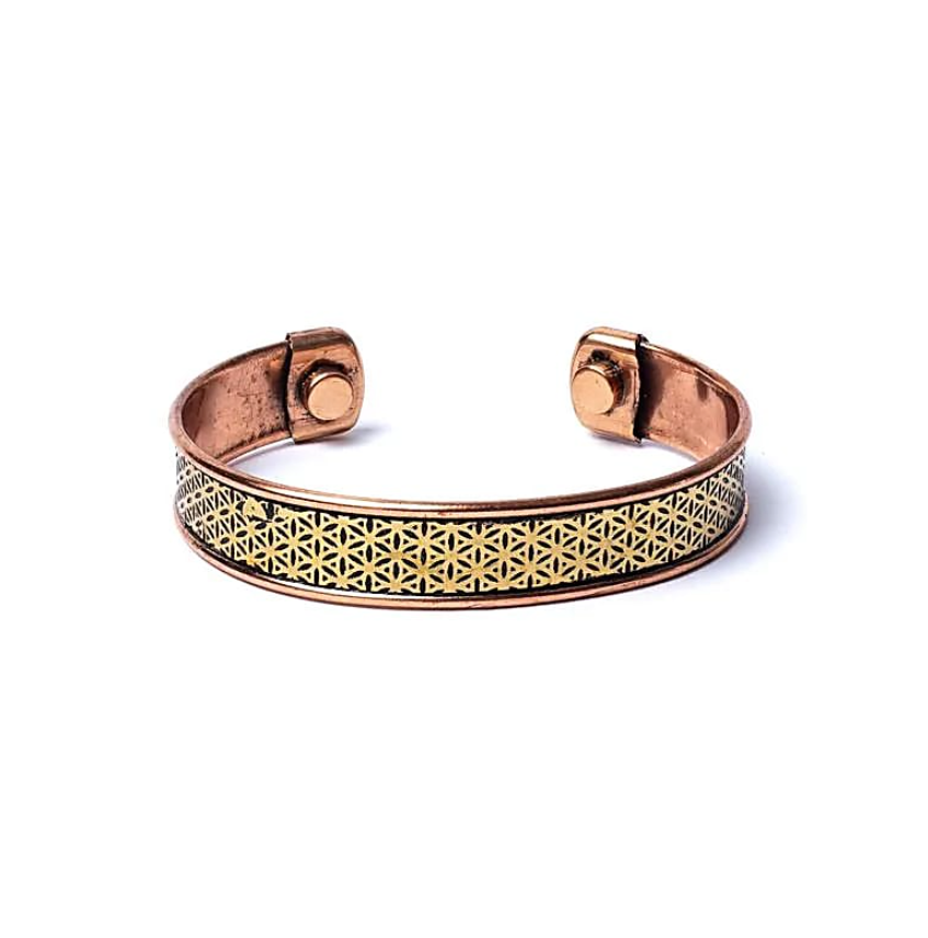 Pulsera de cobre, flor de la vida, magnética, dorada - Mundo Tibet