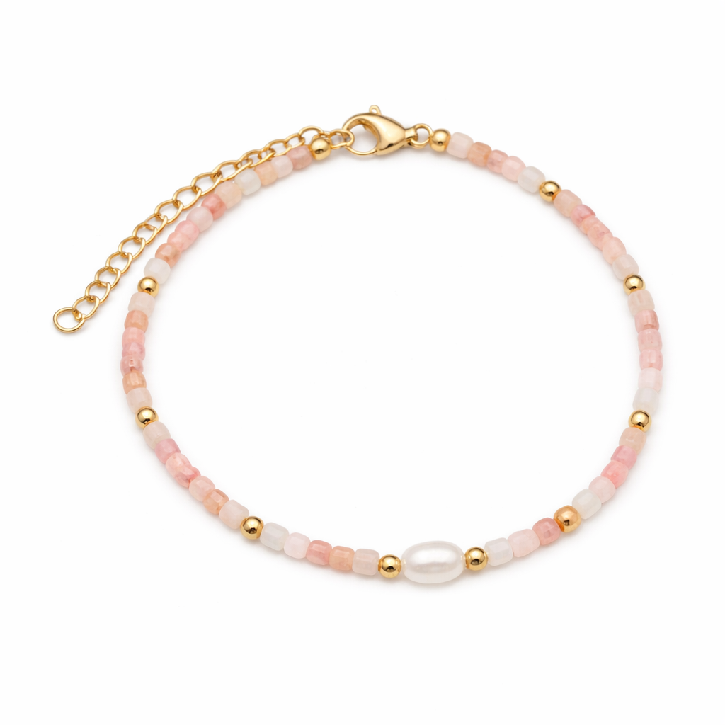 Pulsera Dulzura del Corazón – Ópalo Rosa, Cuarzo Rosa, Jade Blanco y Perla de Agua Dulce - Mundo Tibet