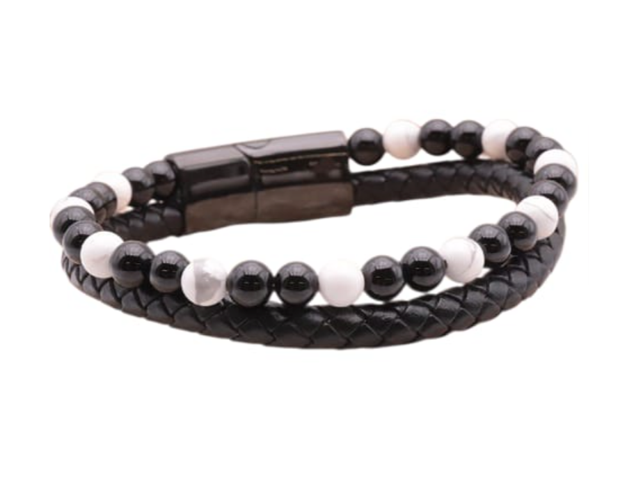 Pulsera Duo de Howlite Blanca y Ónix – Calma y Protección - Mundo Tibet