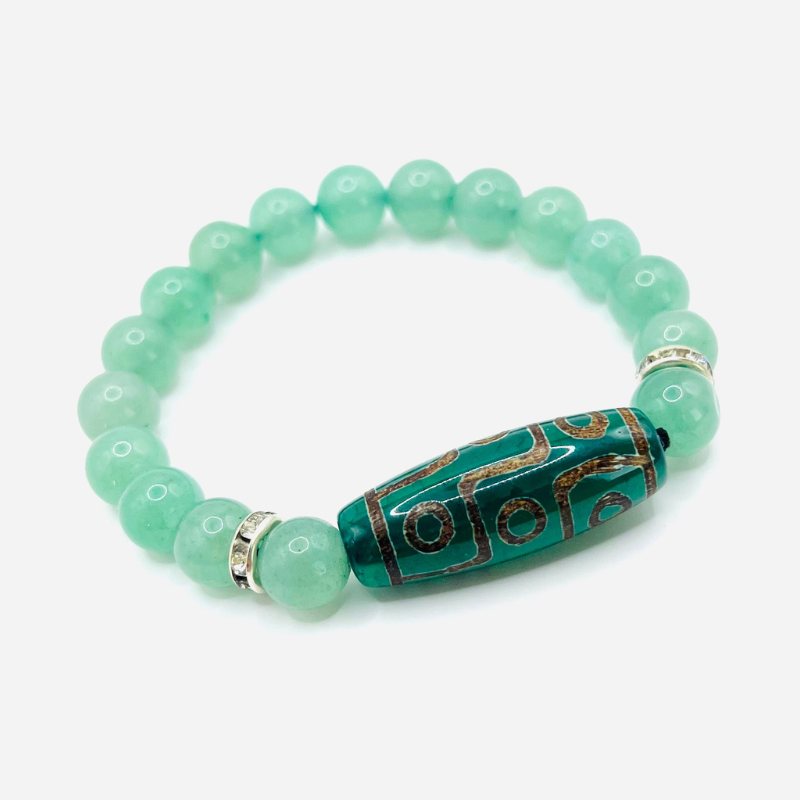 Pulsera de Dzi de 3 Ojos, de la suerte - verde - Mundo Tibet