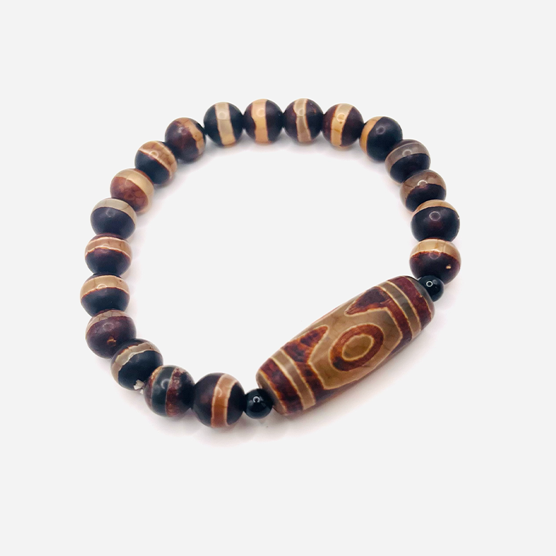 Pulsera de Dzi de 3 Ojos, Agate Marrón, Curación - Mundo Tibet