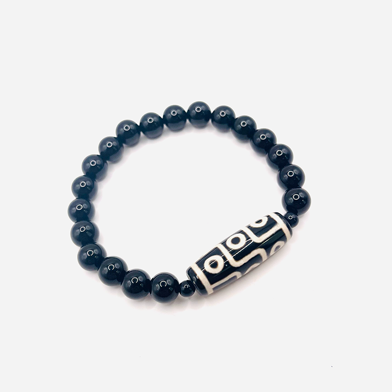Pulsera de Dzi con 9 Ojos, para la Curación - Ágata Negra - Mundo Tibet