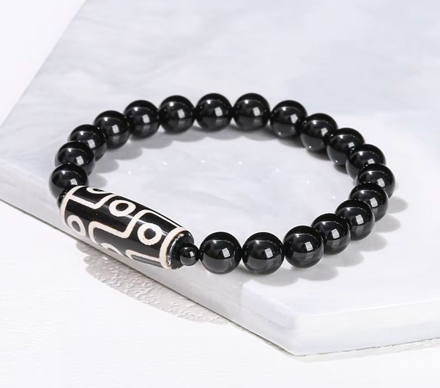 Pulsera de Dzi de 9 Ojos - Agata Negra - Mundo Tibet