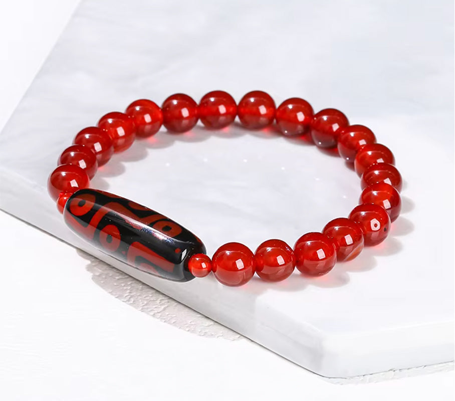 Pulsera de Dzi de 9 Ojos para la Curación - Ágata Roja - Mundo Tibet