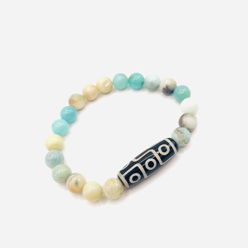 Pulsera de Dzi de 9 Ojos, Amazonita - Mundo Tibet