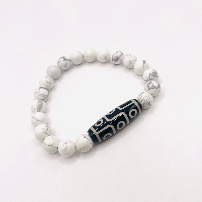 Pulsera de Dzi de 9 Ojos, Mundo Tibet, Howlite - Armonía