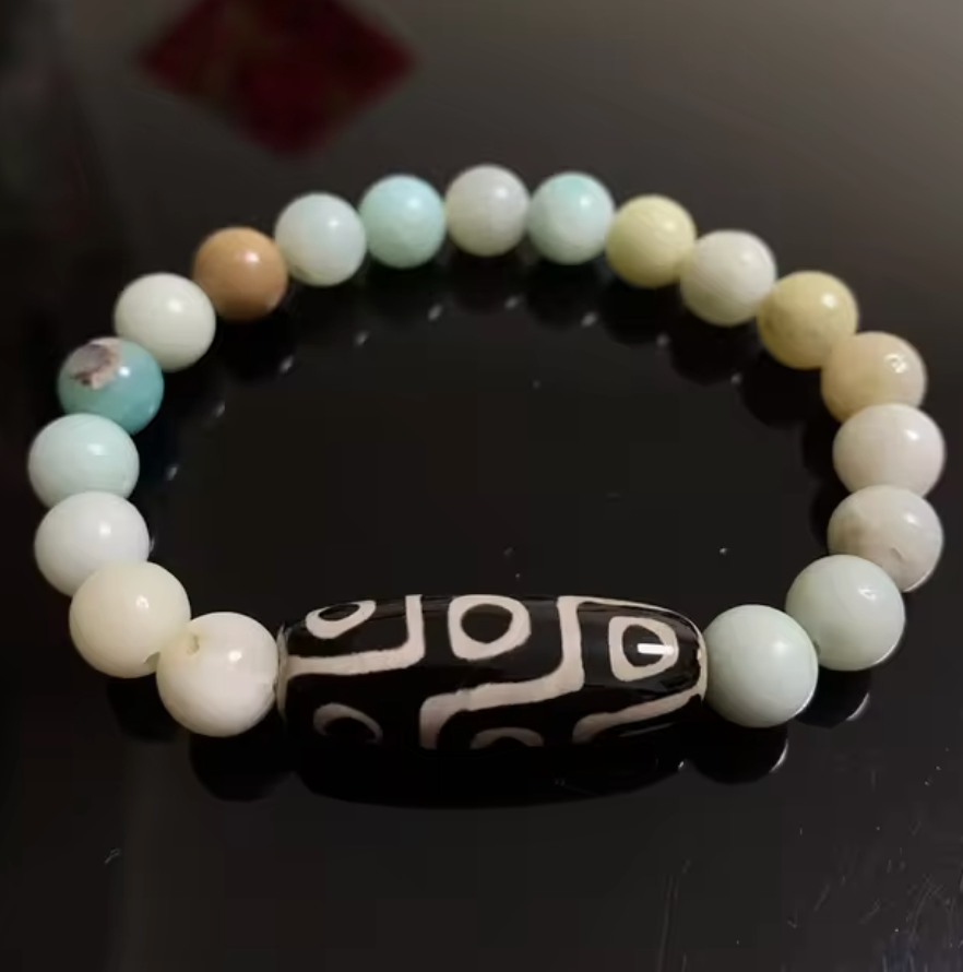 Pulsera de Dzi de 9 Ojos, Amazonita - Mundo Tibet