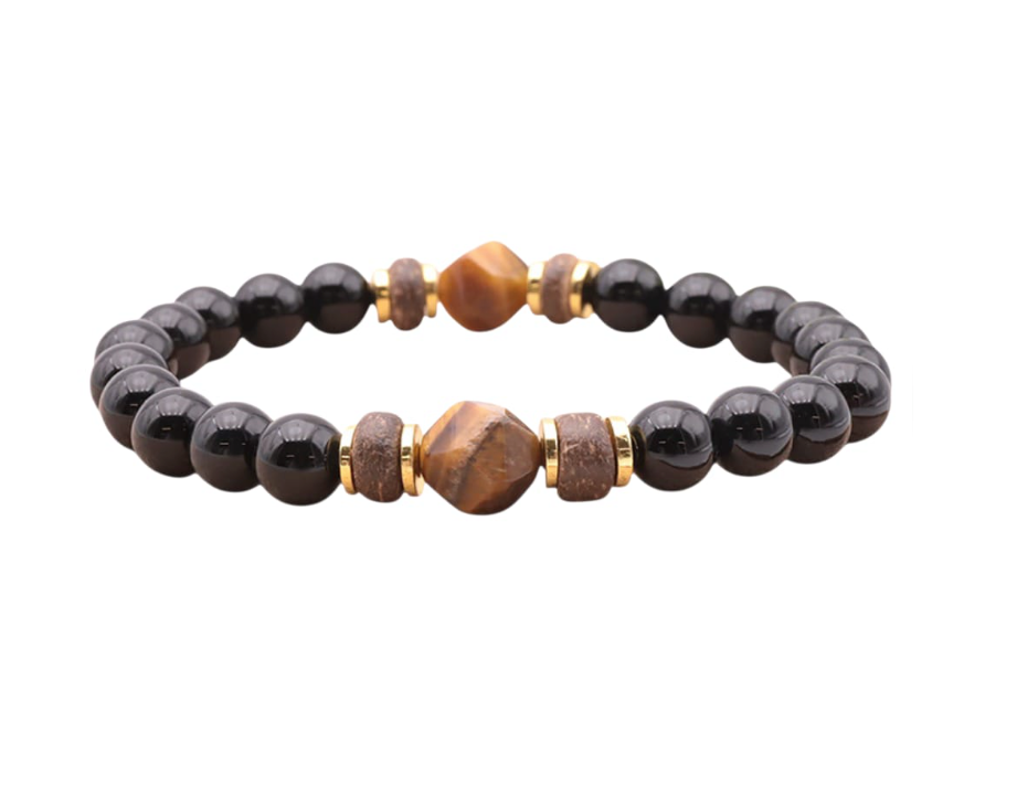 Pulsera Fuerza Interior – Ónix, Ámbar y Madera - Mundo Tibet