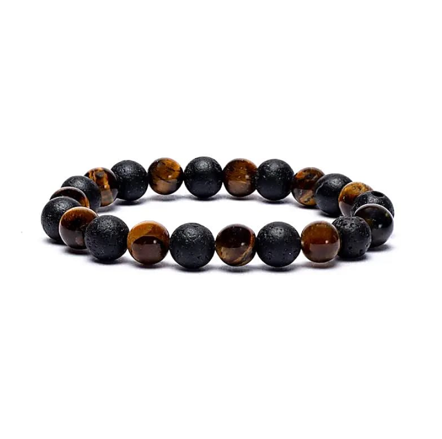 Pulsera de Fuerza Primordial con Ojo de Tigre y Piedra de Lava - Mundo Tibet