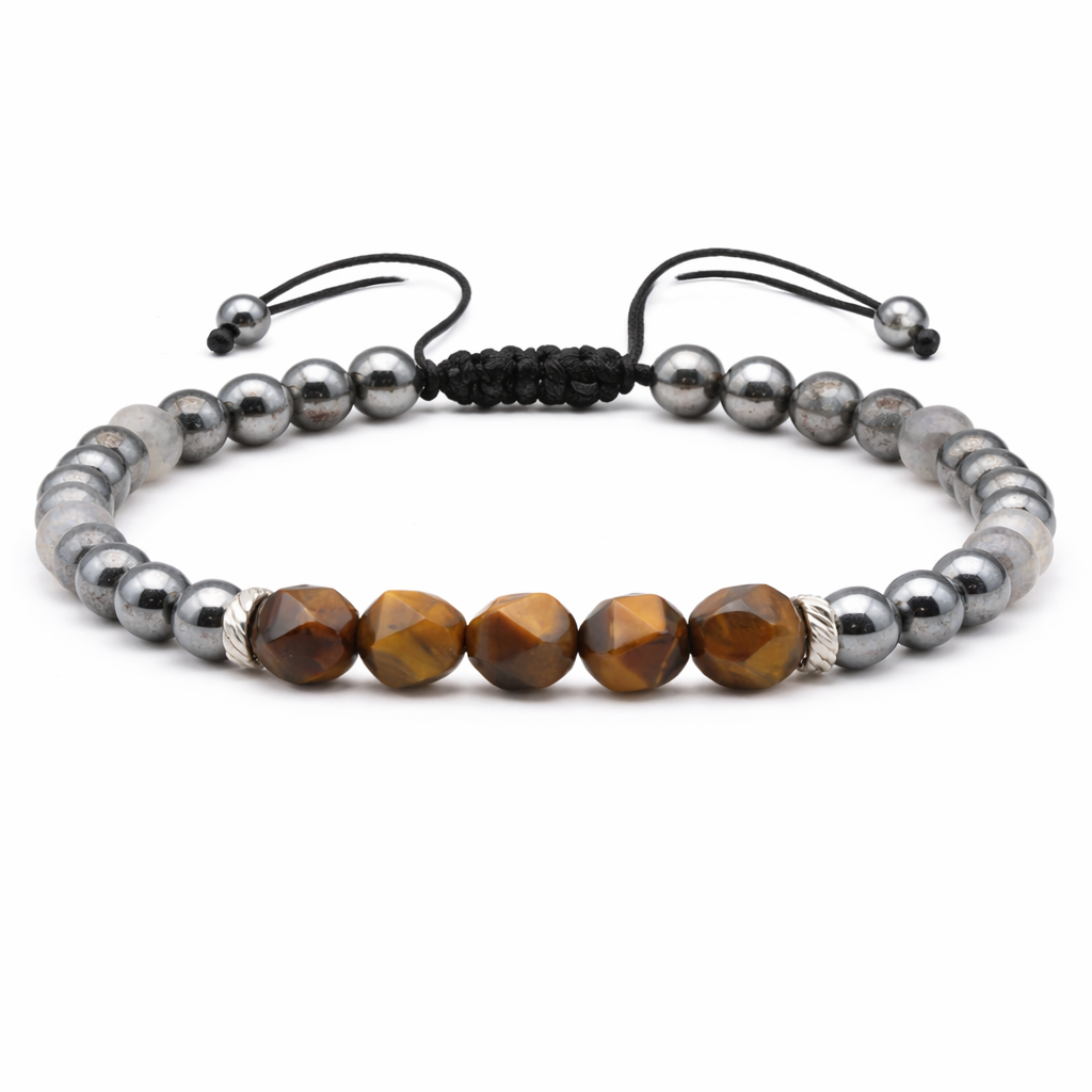 Pulsera de Fuerza y Protección – Hematita, Labradolita y Ojo de Tigre - Mundo Tibet