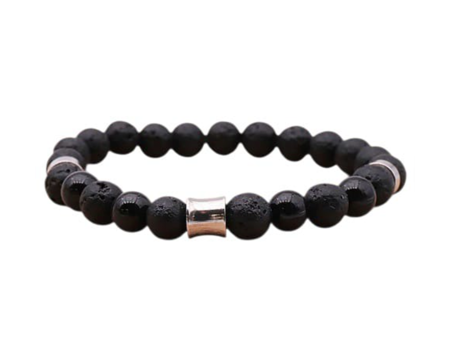 Pulsera de forja – Piedra de lava y acero inoxidable - Mundo Tibet