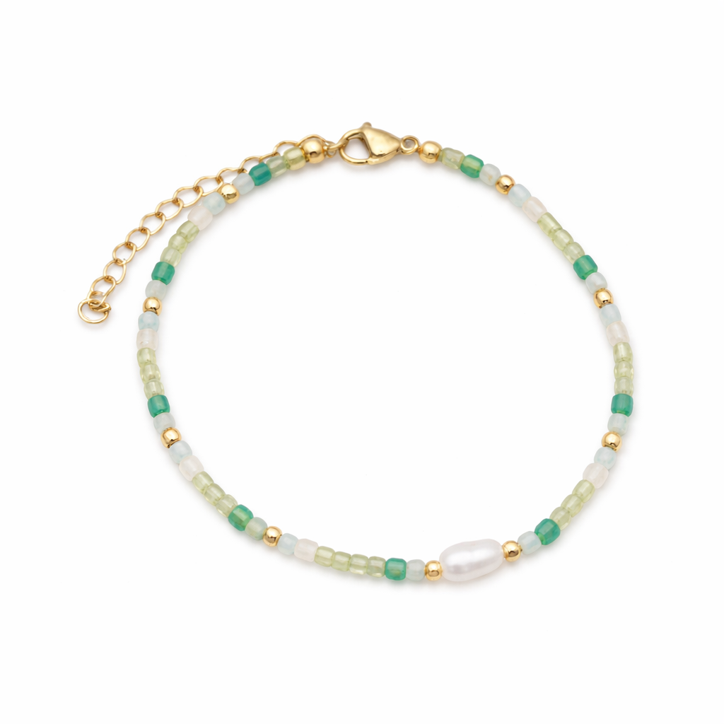 Pulsera Armonía Natural – Perla de Agua Dulce y Ágata Verde - Mundo Tibet