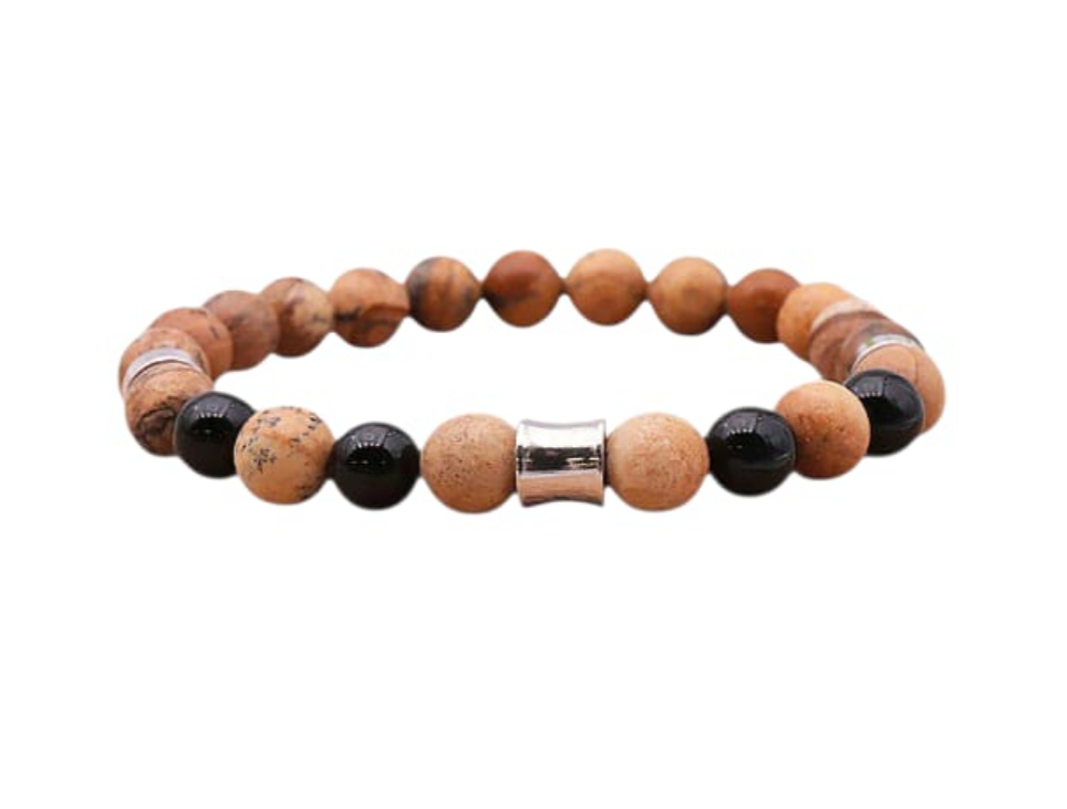 Pulsera Horizon – Jaspe Paisaje, Ónix y Acero Inoxidable - Mundo Tibet