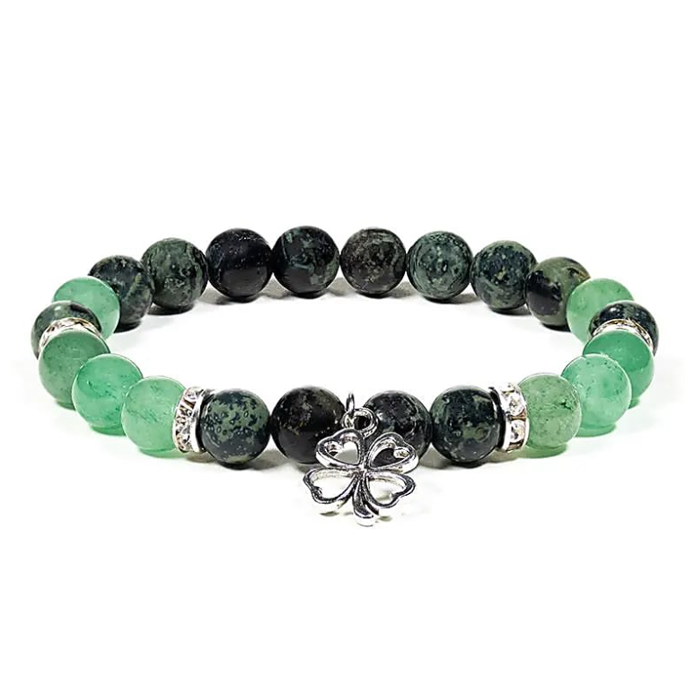 Pulsera de jaspe de kambaba y aventurina, trébol - Mundo Tibet