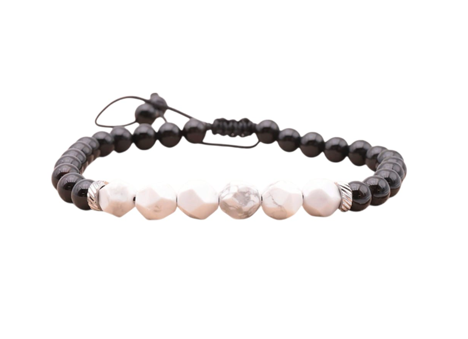 Pulsera Linea – Howlite blanca y onix - Mundo Tibet