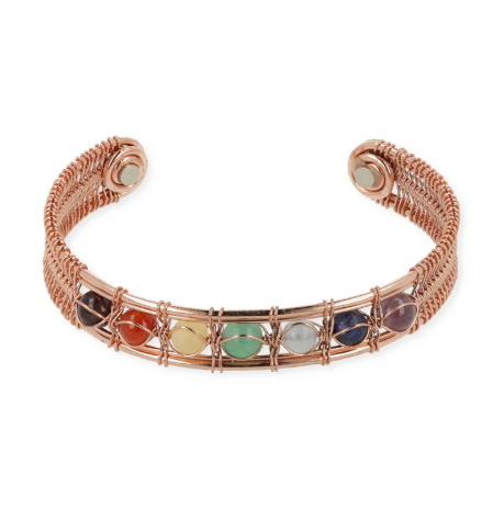 Bracelet Magnétique en Cuivre avec Pierres des Chakras – 1098 Gauss - univers tibet