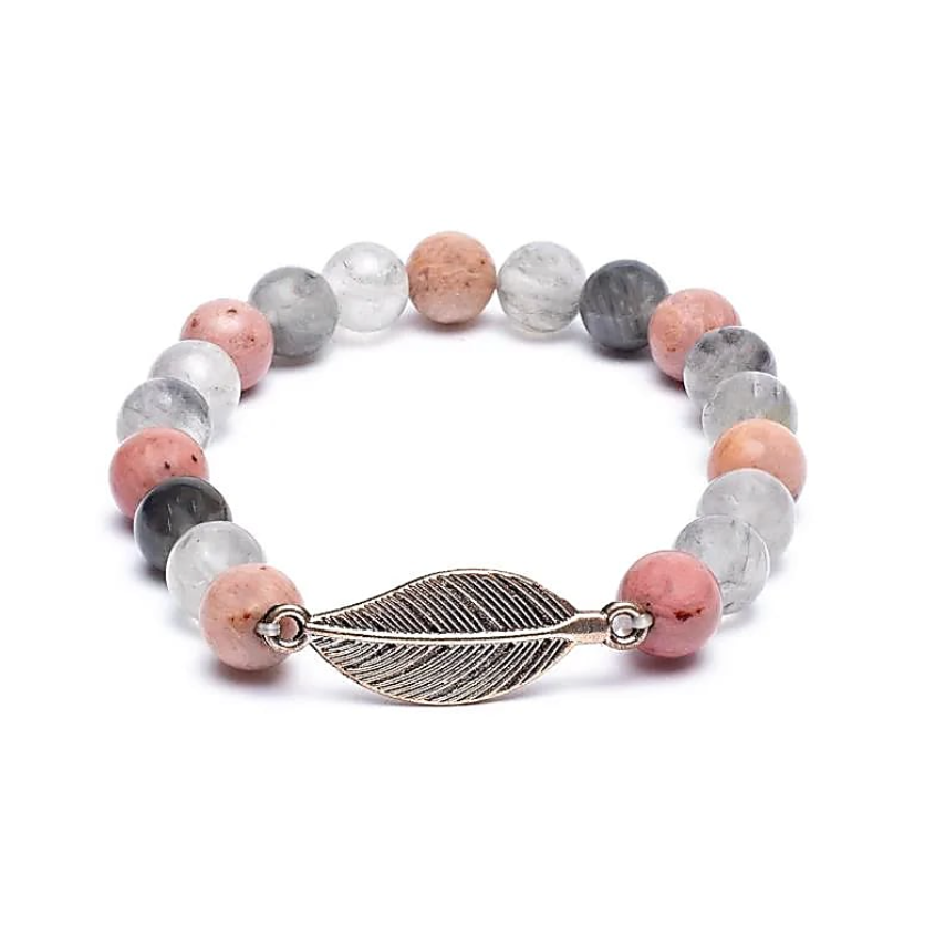 Pulsera Pluma de Armonía de Rodorita y Cuarzo Gris - Mundo Tibet