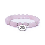 Pulsera de cuarzo rosa, símbolo OM - Mundo Tibet