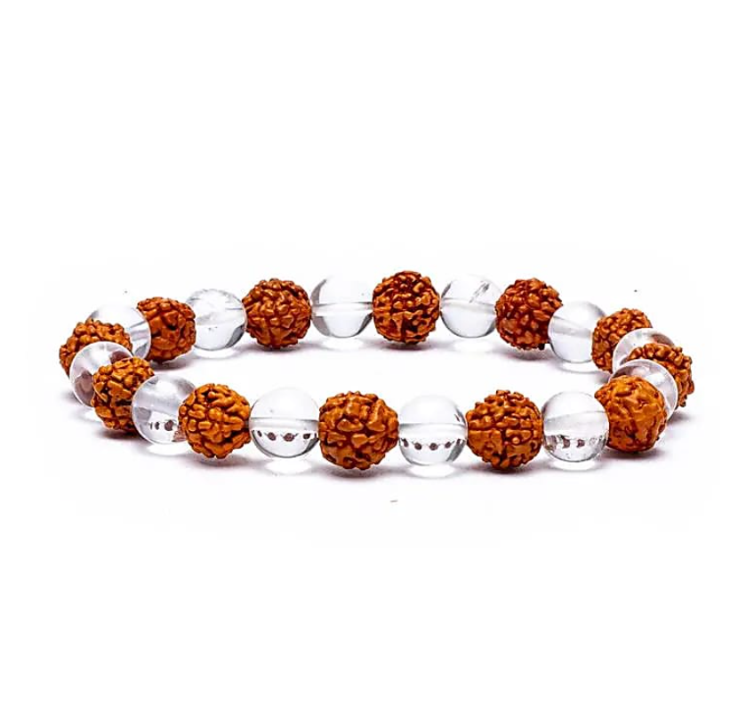 Bracelet Rudraksha & Cristal de Roche – Énergie & Clarté - univers tibet