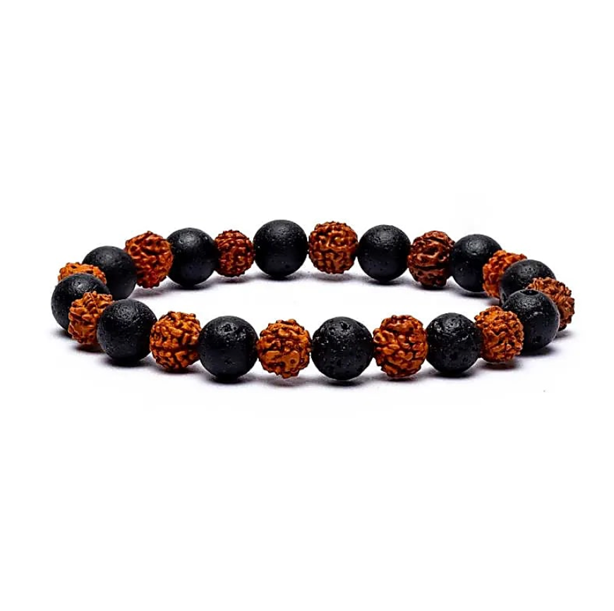 Pulsera de Rudraksha y Piedra de Lava – Equilibrio, Fuerza y Conexión Espiritual - Mundo Tibet