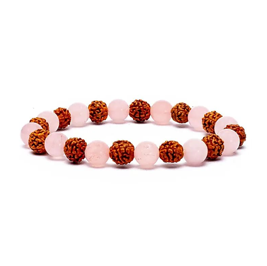 Pulsera de Rudraksha y Cuarzo Rosa – Amor propio, serenidad y conexión espiritual - Mundo Tibet